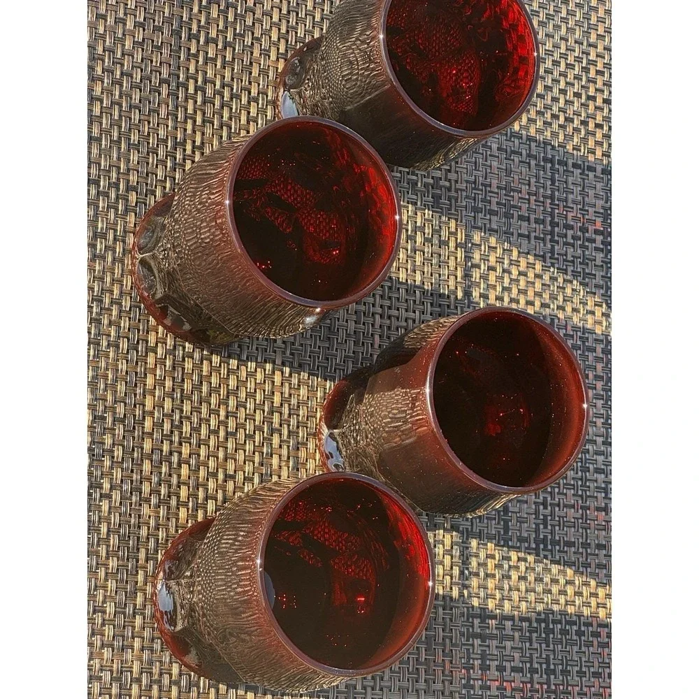Set of 4 Vintage Anchor Hocking Ruby Red Georgian Honeycomb Tumblers NICE!!